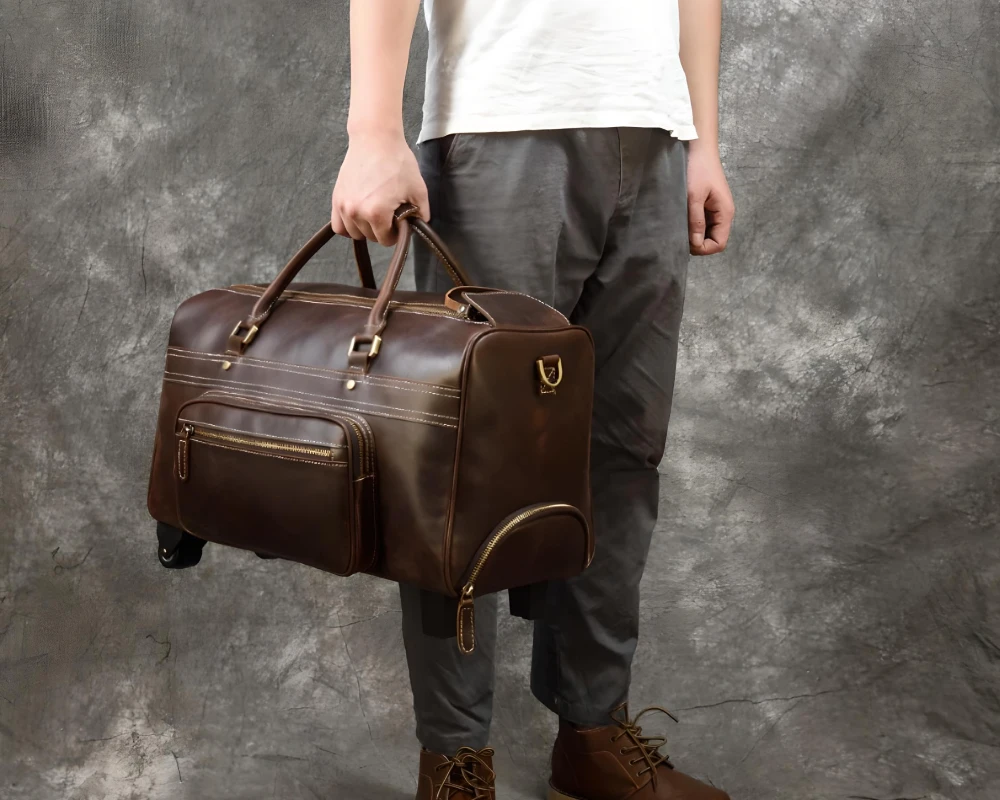leather travel carry on bag